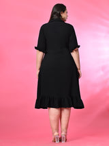 Plus Size Black Crinkle Collared Dress