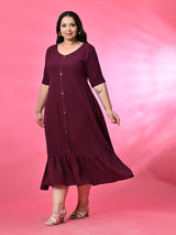 Plus Size Wine Crinkle Midi Dress