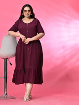 Plus Size Wine Crinkle Midi Dress