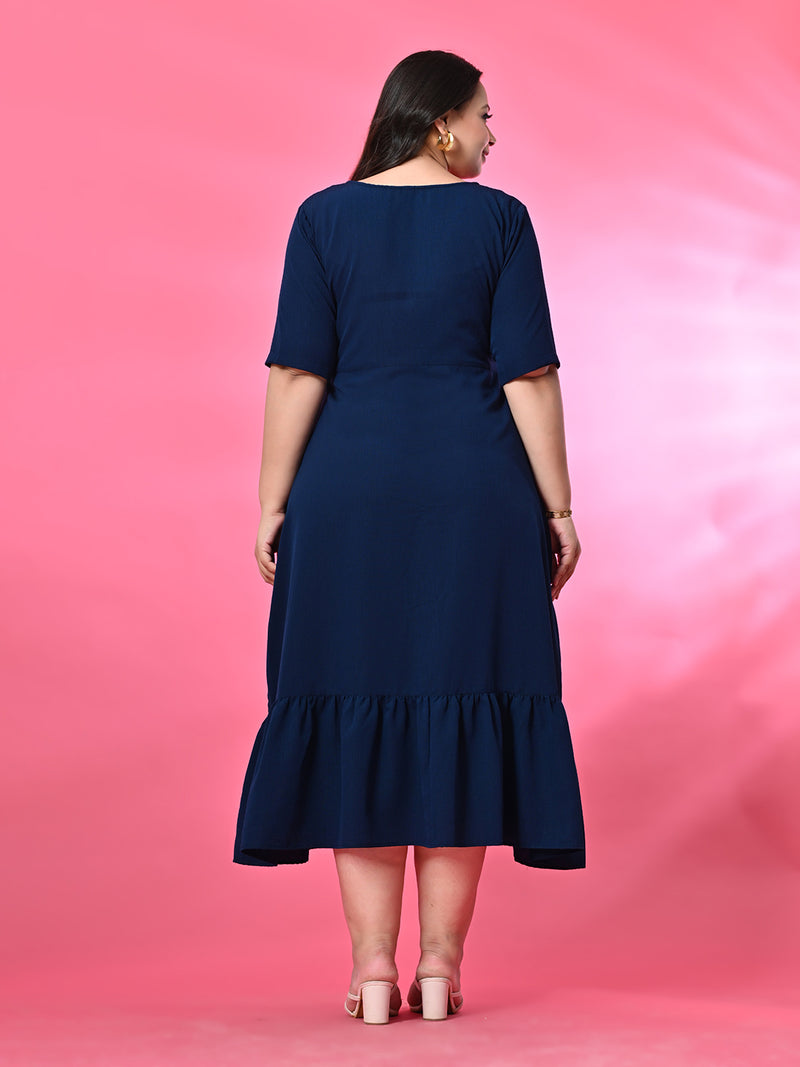 Plus Size Teal Blue Crinkle Midi Dress