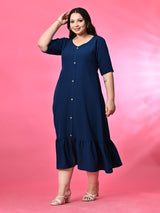 Plus Size Teal Blue Crinkle Midi Dress