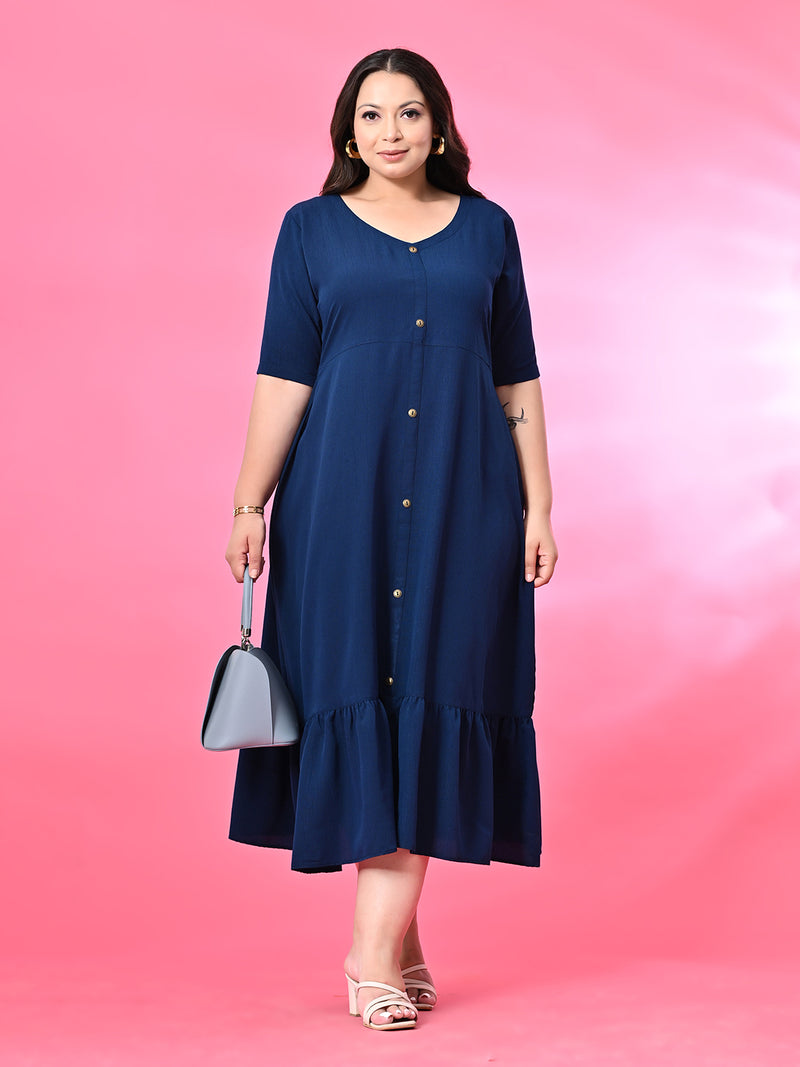 Plus Size Teal Blue Crinkle Midi Dress