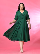 Plus Size Bright Green Tie Dye Georgette Knot Dress