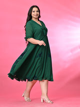 Plus Size Bright Green Tie Dye Georgette Knot Dress