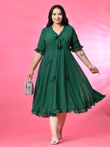 Plus Size Bright Green Tie Dye Georgette Knot Dress