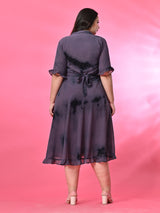 Plus Size Lively Lavender Tie Dye Georgette Knot Dress