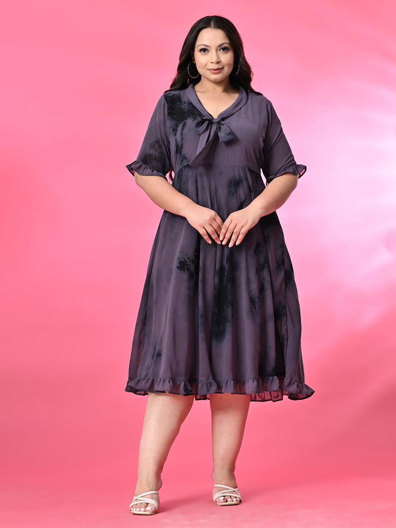 Plus Size Lively Lavender Tie Dye Georgette Knot Dress