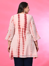 Plus Size Peach Tie Dye Georgette Short Kurta