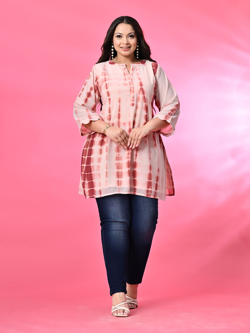 Plus Size Peach Tie Dye Georgette Short Kurta