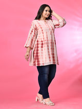 Plus Size Peach Tie Dye Georgette Short Kurta