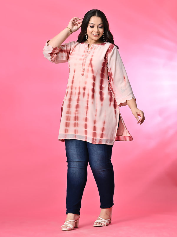 Plus Size Peach Tie Dye Georgette Short Kurta