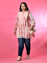 Plus Size Peach Tie Dye Georgette Short Kurta