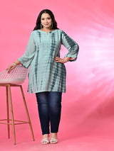 Plus Size Sea Green Tie Dye Georgette Short Kurta