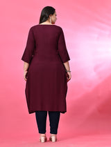 Plus Size Wine Pintex Solid Rayon Kurta