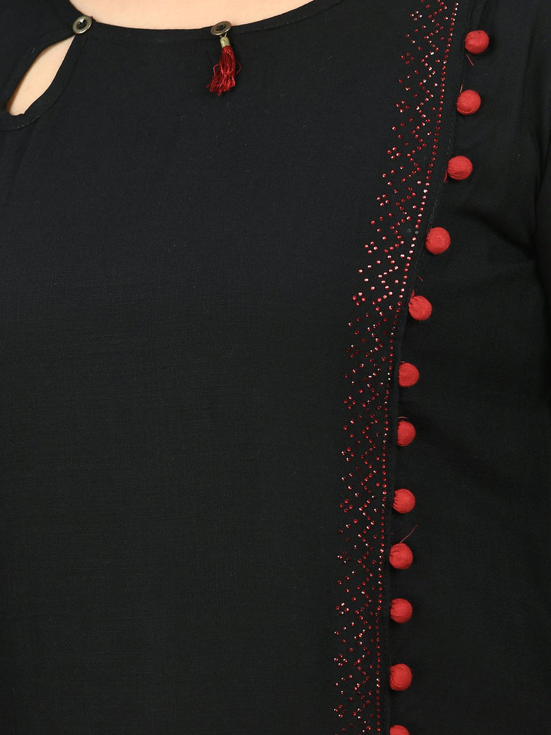 Plus Size Red & Black Designer Black Kurta Pant Set
