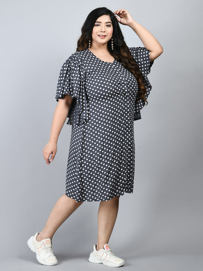 Plus Size Plus Size Grey Polka Dots A-Line Dress