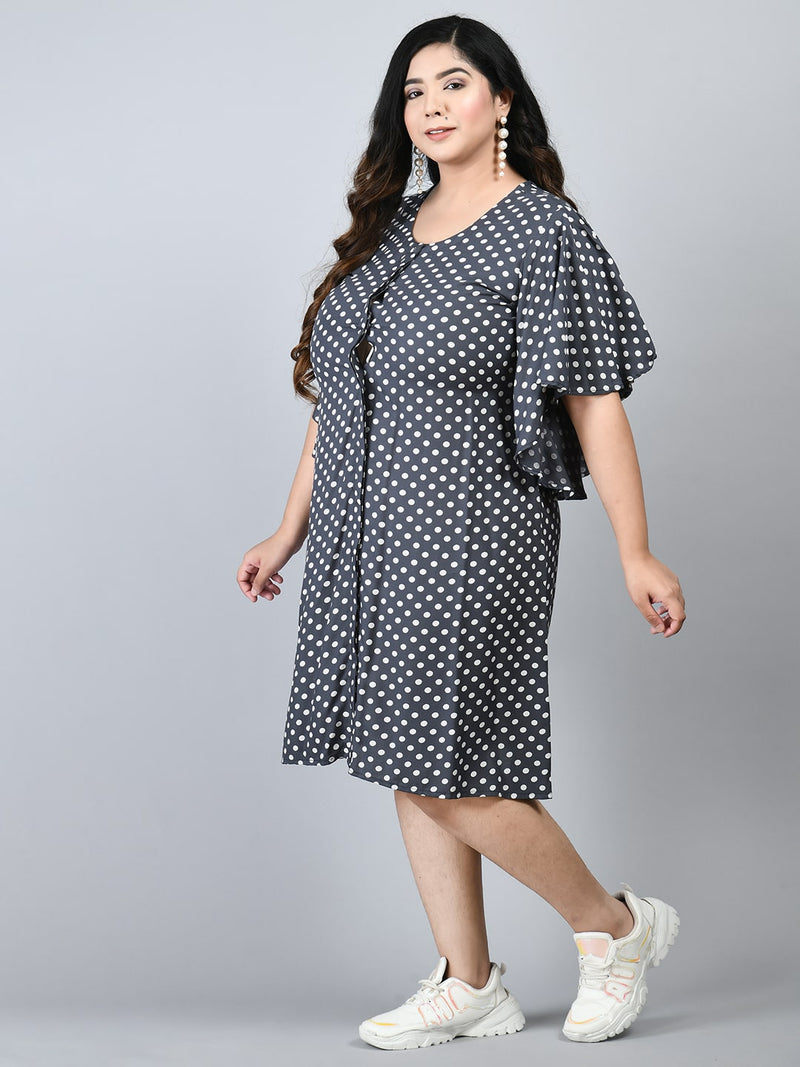 Plus Size Plus Size Grey Polka Dots A-Line Dress
