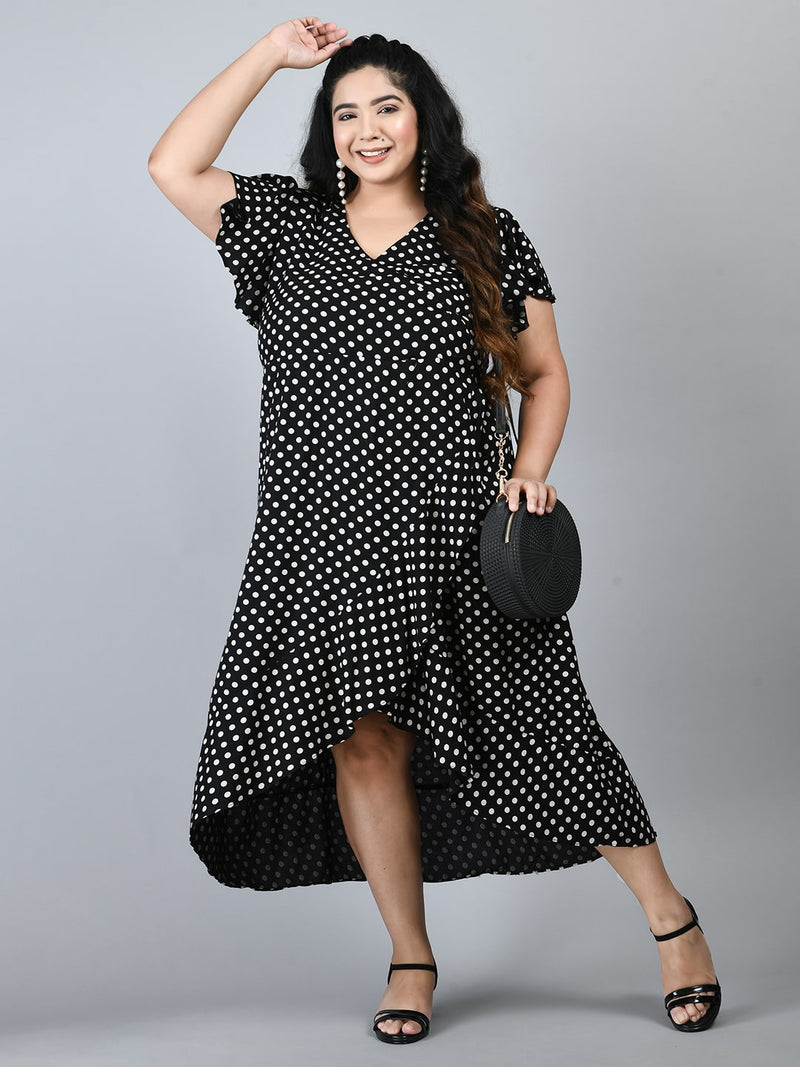 Plus Size Plus Size Black Polka Dots Wrap Dress