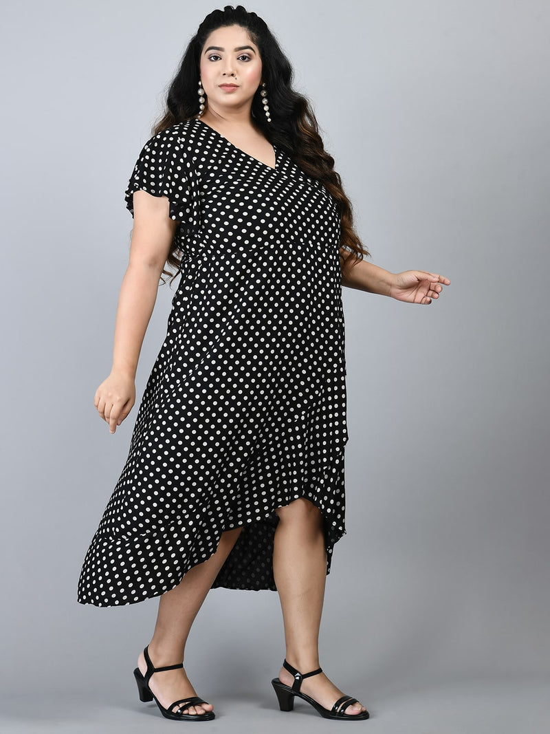 Plus Size Plus Size Black Polka Dots Wrap Dress