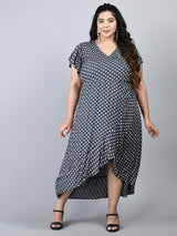 Plus Size Grey Polka Dots Wrap Dress