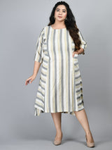 Plus Size Plus Size Striped Grey Midi Dress