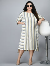Plus Size Plus Size Striped Grey Midi Dress
