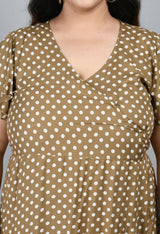 Plus Size Plus Size Beige Polka Dots Wrap Dress