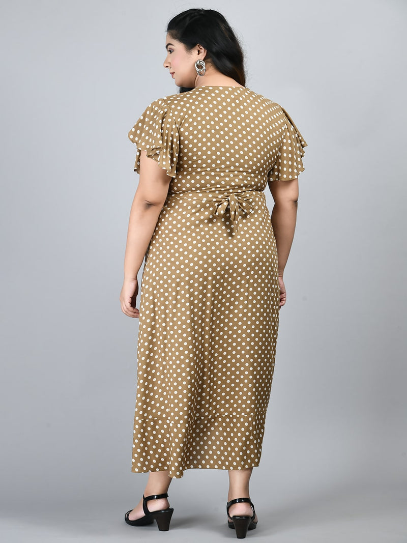 Plus Size Plus Size Beige Polka Dots Wrap Dress