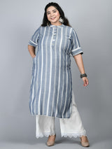 Plus Size Minimalistic Striped Grey Kurta Palazzo Set