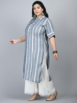 Plus Size Minimalistic Striped Grey Kurta Palazzo Set