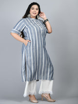 Plus Size Minimalistic Striped Grey Kurta Palazzo Set