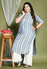 Plus Size Minimalistic Striped Grey Kurta Palazzo Set