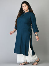 Plus Size Solid Teal Rayon Kurta