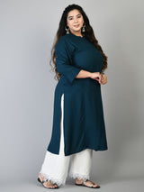 Plus Size Solid Teal Rayon Kurta