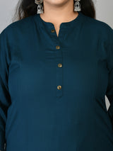 Plus Size Solid Teal Rayon Kurta