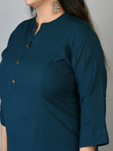 Plus Size Solid Teal Rayon Kurta
