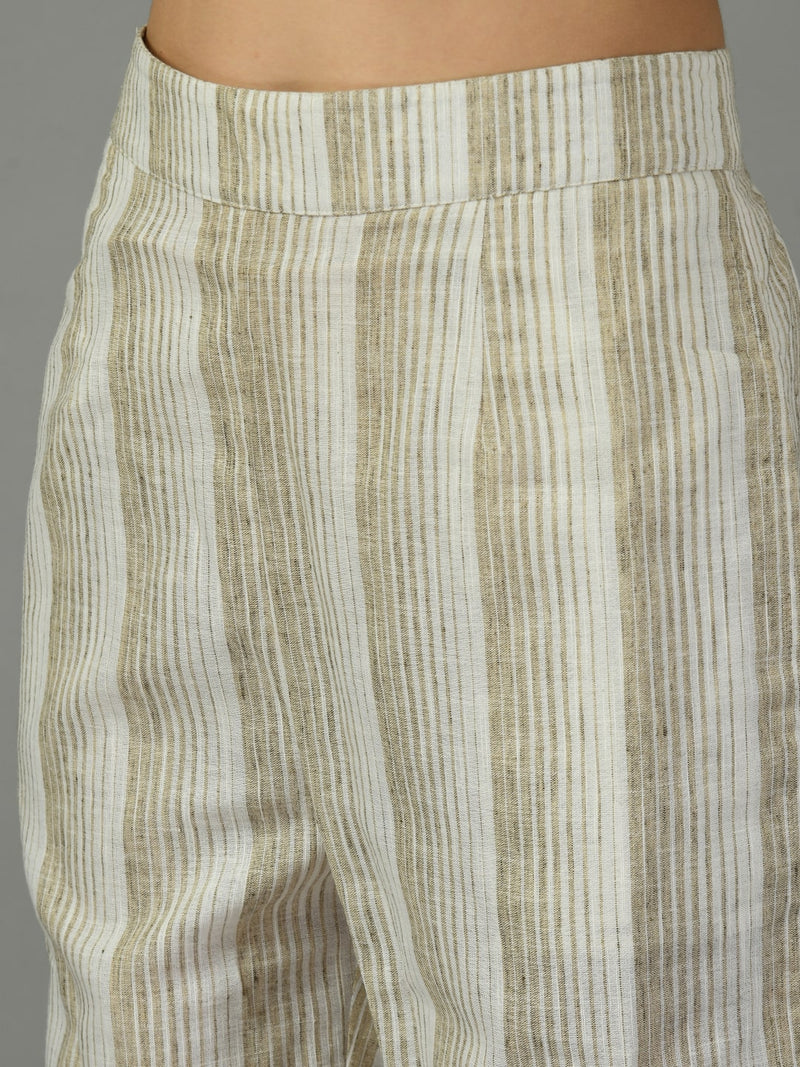 Women Beige Striped Pure Cotton Kurta with Trouser