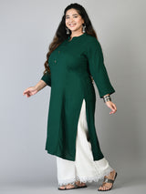 Plus Size Solid Green Rayon Kurta