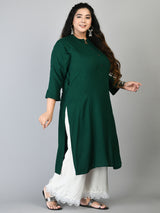Plus Size Solid Green Rayon Kurta