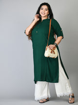 Plus Size Solid Green Rayon Kurta