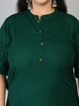 Plus Size Solid Green Rayon Kurta