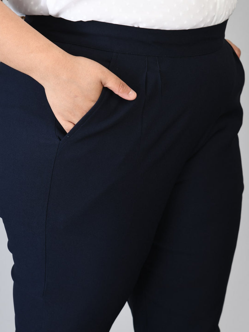 Plus Size Navy Blue Lycra Trousers