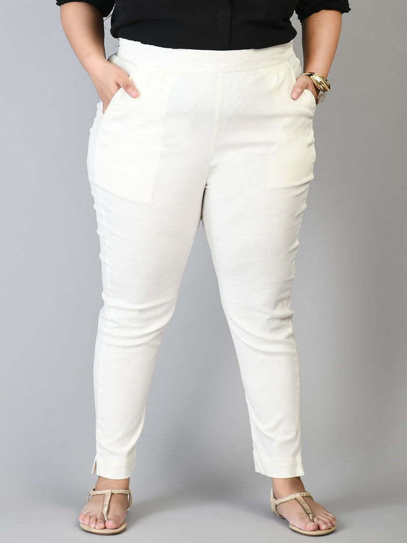 Plus Size White Lycra Trousers