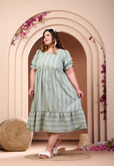 Plus Size Pista Green Striped Midi Dress