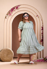 Plus Size Pista Green Striped Midi Dress