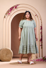 Plus Size Pista Green Striped Midi Dress