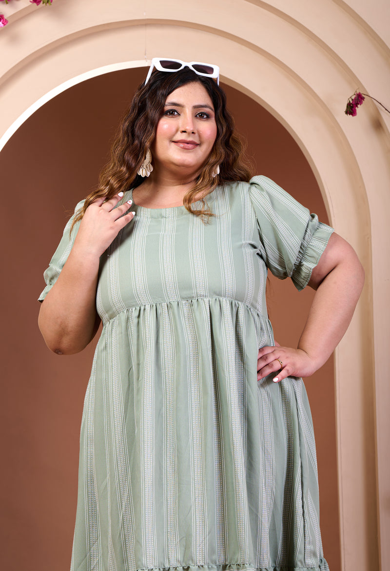 Plus Size Pista Green Striped Midi Dress