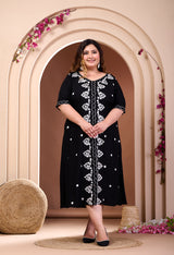 Plus Size Black Aari Embroidered Dress