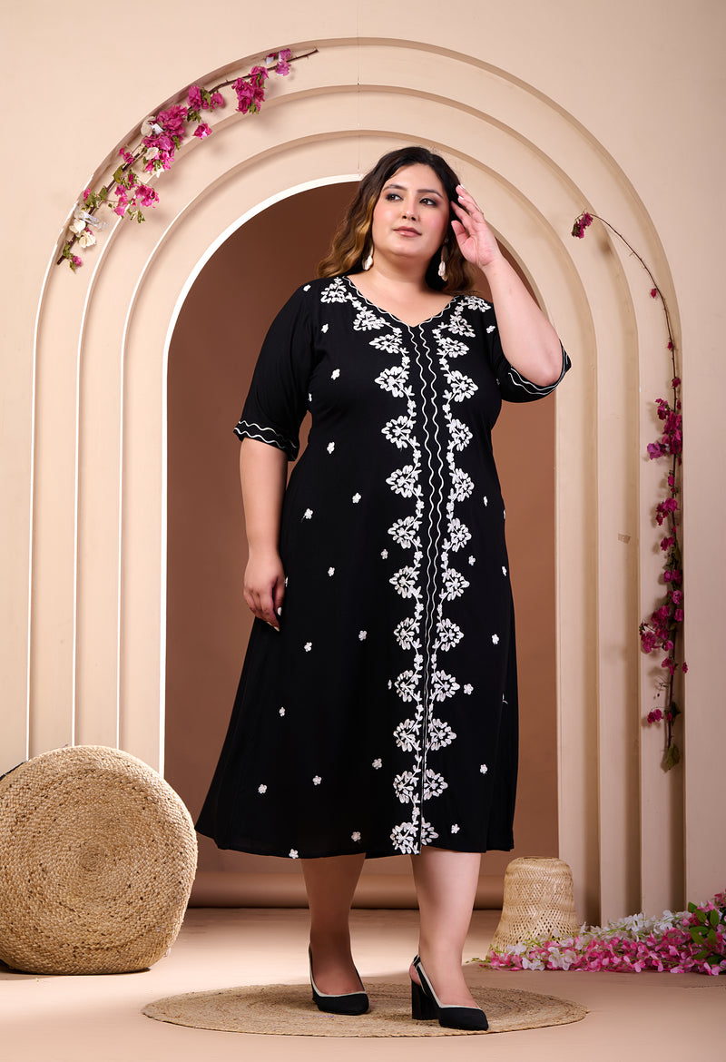 Plus Size Black Aari Embroidered Dress