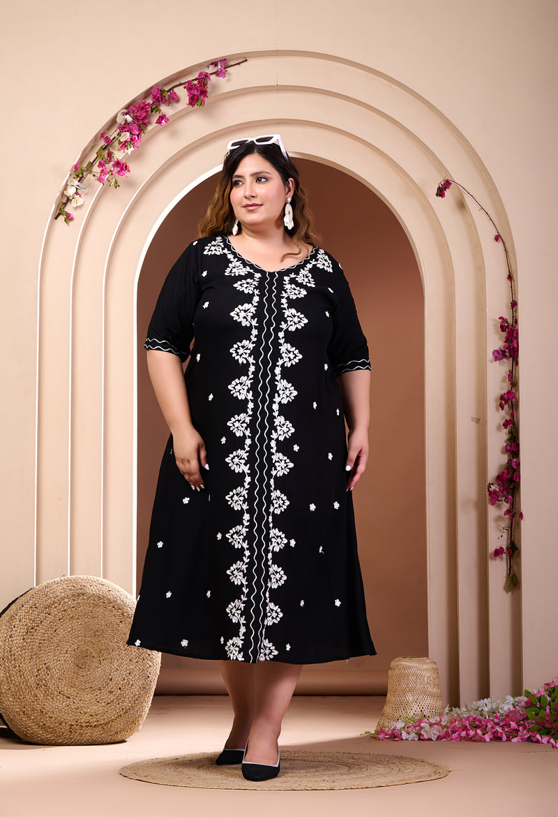 Plus Size Black Aari Embroidered Dress